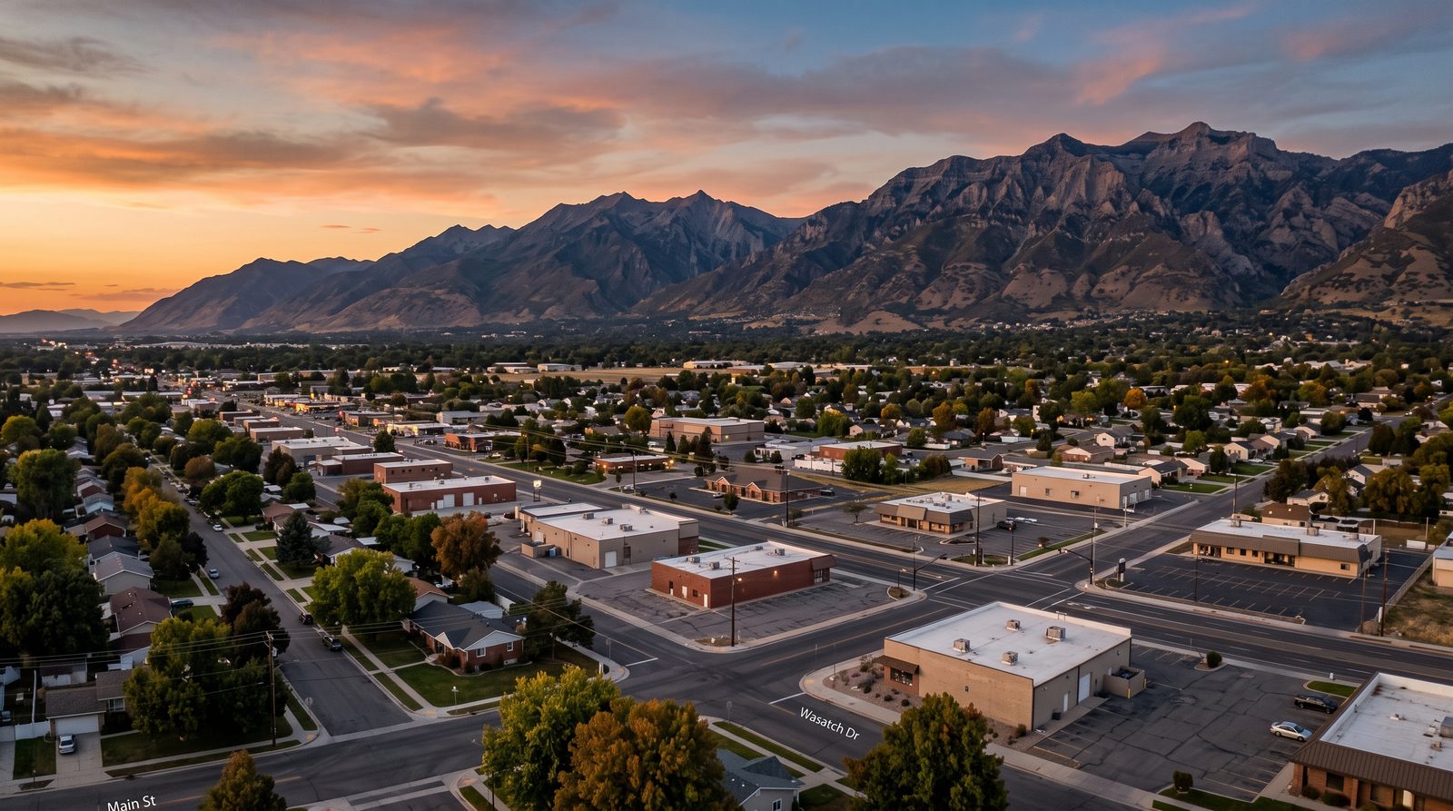 Layton, Utah skyline at dusk