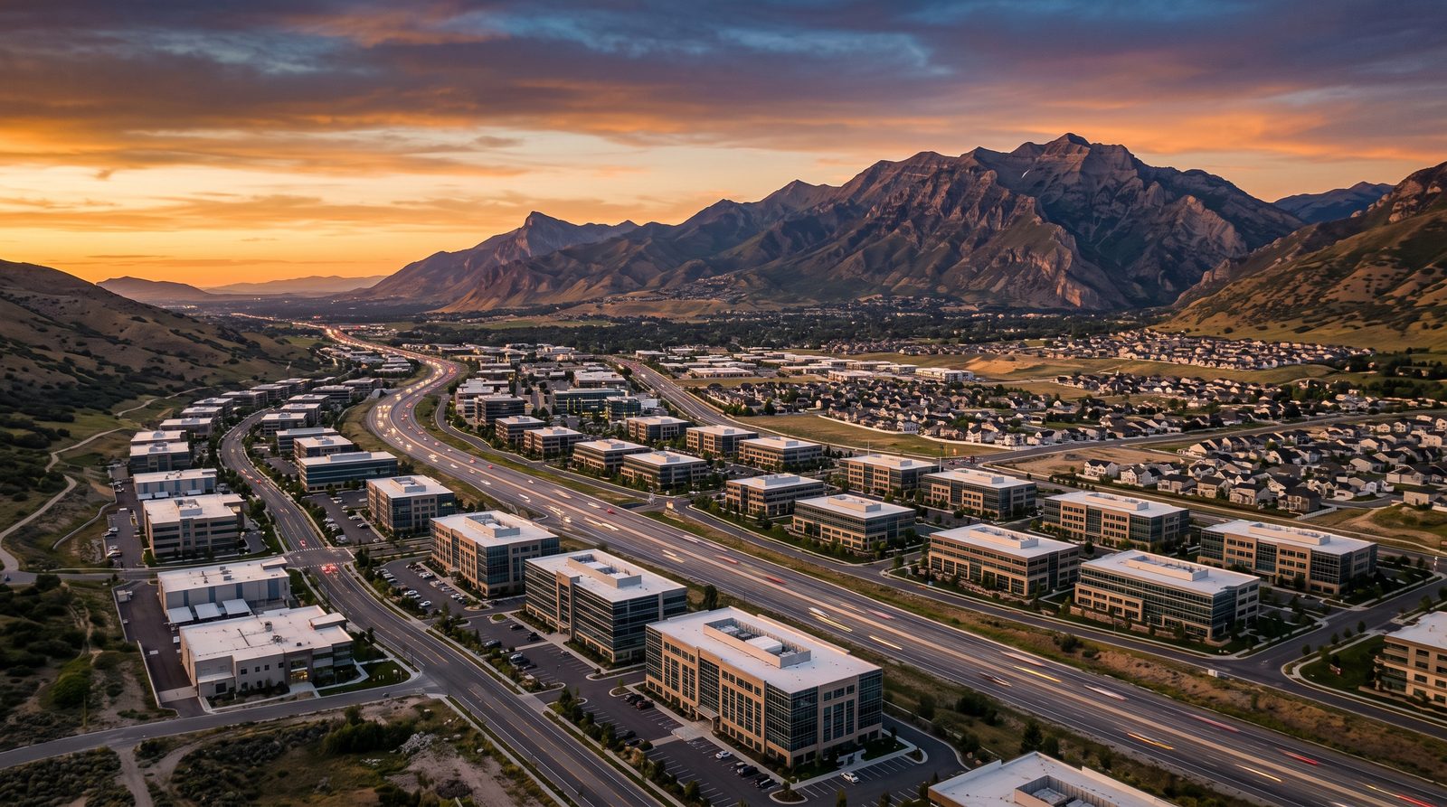 Lehi, Utah skyline at dusk