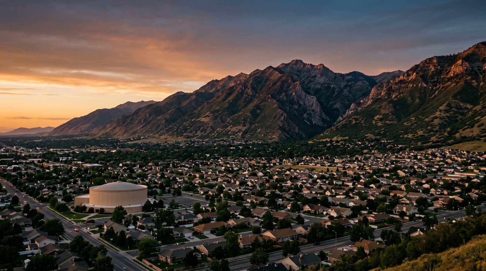 Sandy, Utah skyline at dusk