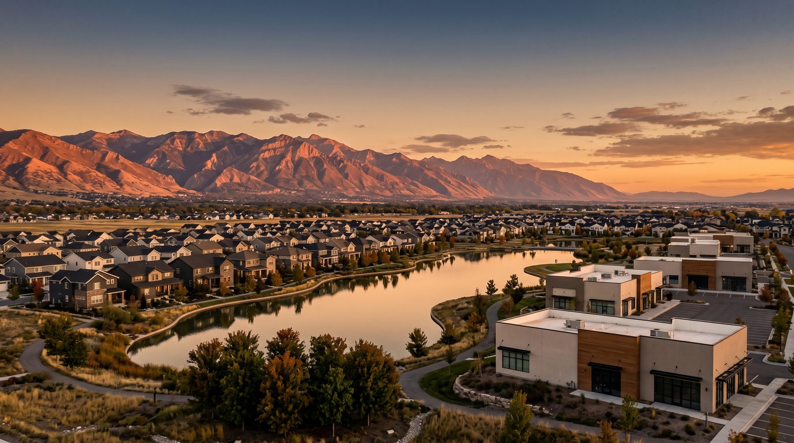 South Jordan, Utah skyline at dusk